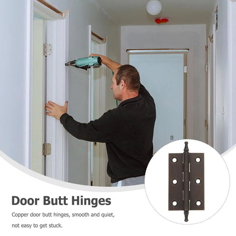 Man installing Copper Cabinet Butt Hinges with Smooth Quiet Operation for Kitchen Cabinets and Wardrobes, durable copper material.