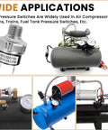 Built Tough Heavy Duty Air Pressure Switch 1/4-18 NPT Male Thread DC 12V 24V Compressor Controller for industrial systems.