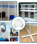 Collage of furniture projects using 12 Pack Three Quarter Inch PVC Pipe Fittings Five Way Connectors for DIY furniture building.