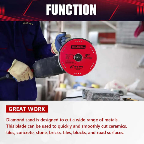 Worker using 3 Pack 4.5 Inch Diamond Cutting Off Wheels Set For Seven Eighths Inch Arbor on metal in workshop