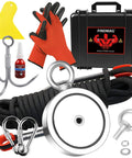 FindMag 2625-lb, 4.57-inch, double-sided fishing magnet kit with rope, gloves and storage case