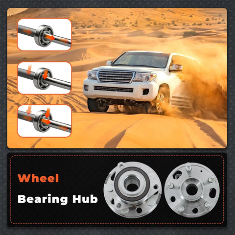 Two Pack Front Wheel Hub Bearings Replacement For Chevy Equinox Malibu GMC Terrain 2010 To 2017 Part 513288 Fits Buick LaCrosse 2010 To 2016 Buick Regal 2011 To 2017 Cadillac CTS 2014 To 2016 displayed with car and desert background