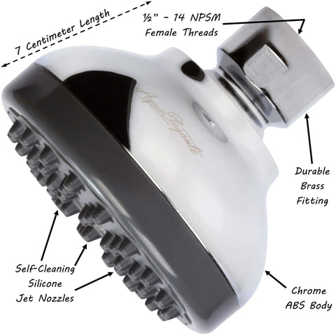 Beast Mode Water Pressure Shower Head With 3 Inch Spray Face Wall Mount Water Saving Low Flow Design Anti Clog Nozzles Adjustable Brass Fitting 2.5 GPM Polished Chrome Ideal For Apartments Small Bathrooms And RVs showcasing durable brass fitting and silicone jet nozzles.