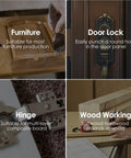 Forstner bit set 8 pieces for wood drilling; Amazon brand collage of furniture hardware and hinges