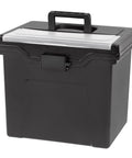 Lockable File Box With Lid For Letter Files Portable Document Organizer With Hanging File Ledge Water Resistant Handy Carry Handle Secure Buckle Black