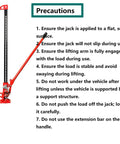 20 Inch 3 Ton Off Road Farm Jack With 6000 Lb Capacity Ratcheting Utility Lift and usage precautions.
