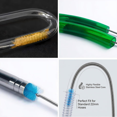 67 Inch Flexible Drain Brush Set With Double Ended Long Hose Pipe Cleaner And 2 Pcs 8.2 Inch Straw Cleaning Brushes For Fridge Defrost Fish Tank Filter And Sink Drain, showcasing detailed brush heads and flexible hose.