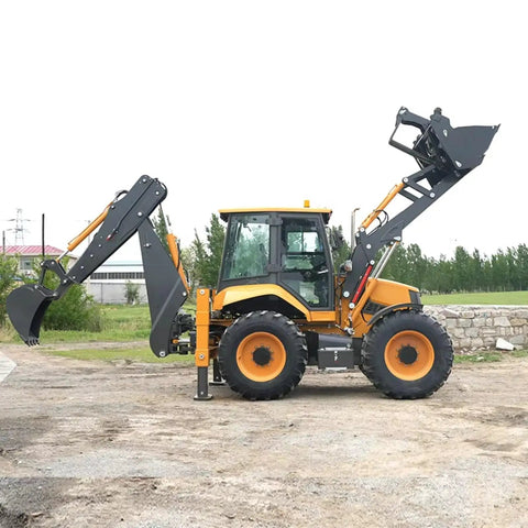 Towable Backhoe Loader With Front End Loader And Excavator Capabilities For Remote Job Sites Farm And Construction Environments