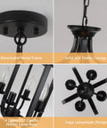 10.63 Inch Black Farmhouse Chandelier With Four Lights showing canopy, detachable frame, E12 lamp base, and cage design
