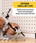 General Tools drill grinding attachment #825, metal sharpening jig with adjustable clamp used to hone drill bits