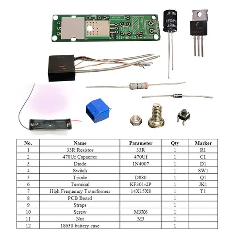Components from Starter Friendly Soldering Practice Kit With Electronic Lighter DIY Project Gear For Makers Arc Lighter Tech