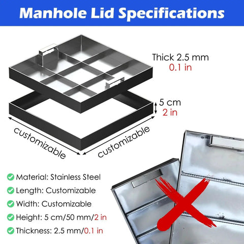 Rugged Recessed Drain Cover For Lawn, Driveway And Patio, Heavy Duty 42 By 42 Inch Outdoor Storm Drain Panel, stainless steel