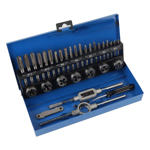 Must Have Metric Thread Cutting Die Tap And Die Set Crafted From Tough Alloy Steel To Restore Or Create Perfect Threads On Steel And Stainless With Adjustable Wrench For Your Metalworking Vehicle Machinery Repair Needs, blue case