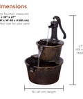 Rustic Two Tier Barrel Outdoor Water Fountain With Chill Cascading Flow For Patio Yard Porch Or Landscape Bronze Finish 27 Inch Tall Easy Setup Garden Decor, showing dimensions