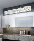 5 Light Crystal Chrome Vanity Light Bar for Bathrooms Dimmable LED Fixtures 30W Cool White Wide 34.6 Inch Over Mirror Restroom Lighting