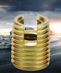20 Pcs Self Tapping Thread Inserts Made From Durable Carbon Steel With Yellow Zinc Plating For Heavy Duty DIY Repairs And Professional Fastener Reinforcement Jobs That Last A Life Time showing detailed view of insert with threaded design.