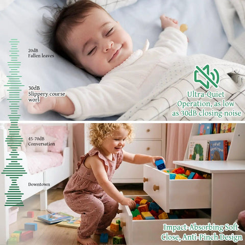 Top Shelf Undermount Drawer Slides 20 Inch Full Extension featuring soft close, used in a children's room with blocks.