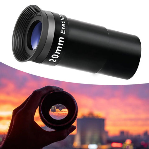 20mm Wide Angle Erecting Eyepiece for 1.25 Inch Telescopes with city skyline view, anti reflective coating, broad field of view