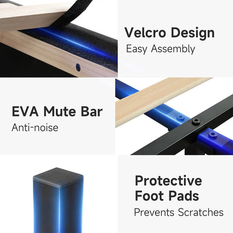 Prime Queen Platform Bed Frame Featuring Adjustable Wingback Headboard And Built In Type C Usb Charging Ports Legit Heavy Duty Wood Slats Support Smooth Assembly No Box Spring Needed Dark Gray Chill Vibe with Velcro design, EVA mute bar, and protective foot pads.