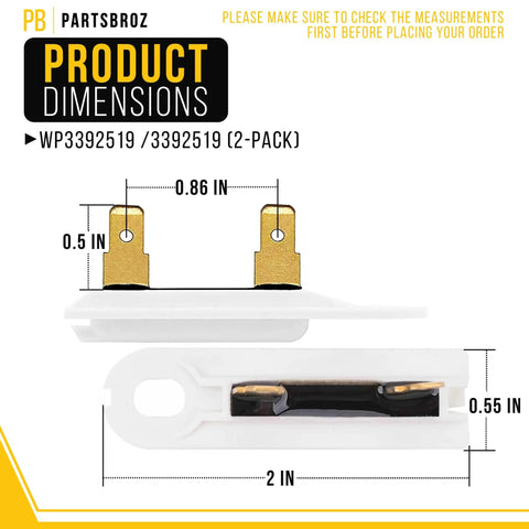 2 Pack Dryer Thermal Fuse Replacement For Whirlpool Kenmore KitchenAid Maytag G4AP0500 TF091C Compatible Replaces AP6008325 PS11741460 WP3392519 3392519 Must Have Dryer Safety Part with dimensions