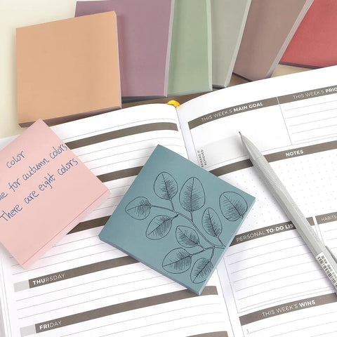 Sticky Notes 3x3 Self Stick Pads With 8 Morandi Colors For Office School And Home arranged on planner
