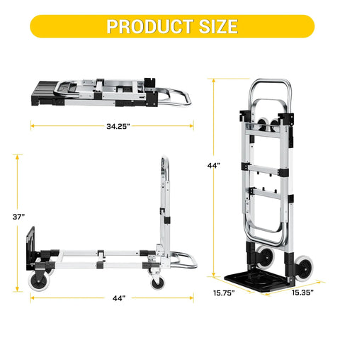 Heavy Duty Three In One Convertible Hand Truck Dolly Cart Built With Tough Rubber Wheels And Smart Swivel Casters For Hassle Free Freight Moving And Easy Warehouse Hauling Up To Six Hundred Pounds Capacity