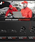 Mechanics examining a laptop, below are images of Four Front Left Right Engine Motor Mount Torque Strut Set Direct Fit For V6 3.8L Cars.
