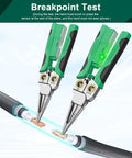 Eight In One Wire Crimping And Stripping Tool With Voltage Detector shown demonstrating breakpoint test on cable.
