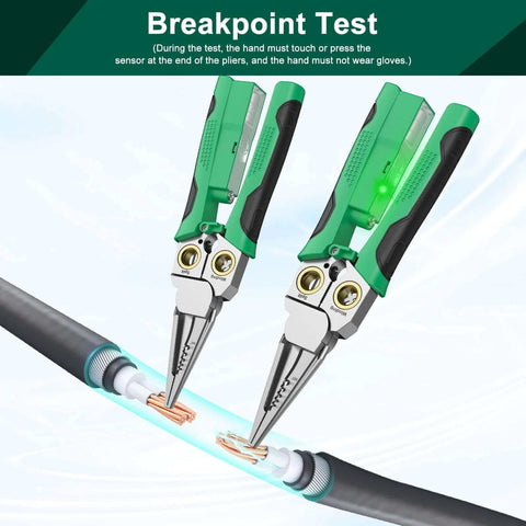 Eight In One Wire Crimping And Stripping Tool With Voltage Detector shown demonstrating breakpoint test on cable.