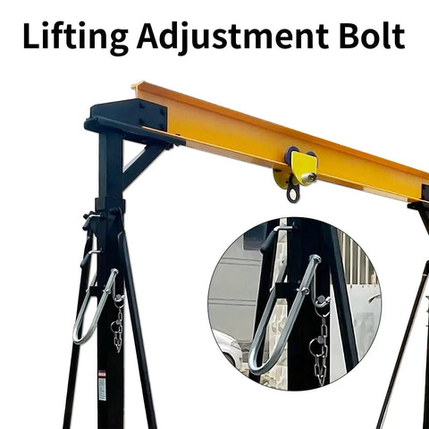 Portable Gantry Crane Boasting A Legit 4400 Lbs Lift Capacity And Fully Adjustable Height From 78 To 118 Inches with lifting adjustment bolt.