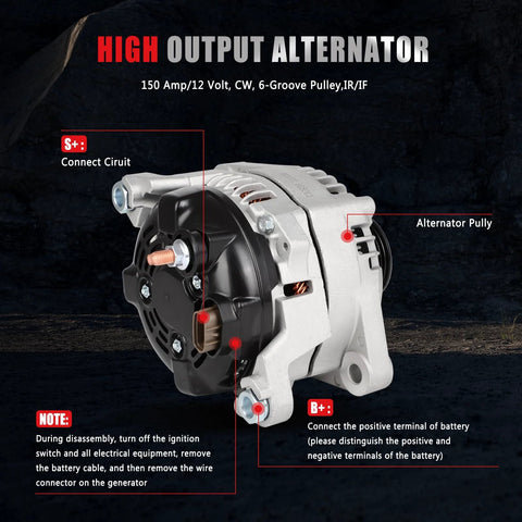 Direct Fit Alternator Replacement For Hyundai Santa Fe 2019 2020 Santa Fe Sport 2017 2018 And Sonata 2015 2019 2.0L And 2.4L Engines Easy Install High Output Electrical Generator Replaces 104211-8790 373002G061 Built For Daily Driver Reliability showing connection points