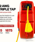 Retractable Extension Cord Reel 65 Foot 12 Gauge 3C SJT Heavy Duty Commercial Cable With Triple Tap Connector 15A 125V 1875W