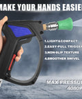 Compact Pressure Washer Gun With 3 Eighths Inch Smooth Swivel And 1 Quarter Inch Quick Connect, shown in hand use
