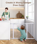 Adjustable 29.5 To 46 Inch Wide Baby Gate For Stairs And Doorways Extra Wide Auto Close Pet Gate installed in kitchen
