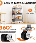 Three Tier Metal Rolling Cart with Lockable Wheels, Heavy Duty Mobile Storage Shelf for Living Room, Kitchen, Office or Bathroom, Rust Resistant Steel, Adjustable Shelves, Grey