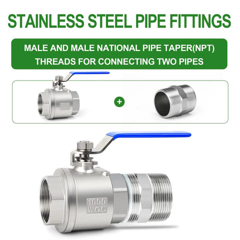 Two-Pack 304 Stainless Steel Hex Nipple 1-1/4 In NPT Male To 1-1/4 In NPT Male Pipe Fitting Adapter for industrial use