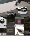 Heavy Duty Handheld Steam Cleaner 2500 Watt Hella Powerful Vapor Output For Quick Car Detailing And Smooth Home Cleanup At Two Hundred Twenty One Degrees showing steam nozzle adjustable controls.