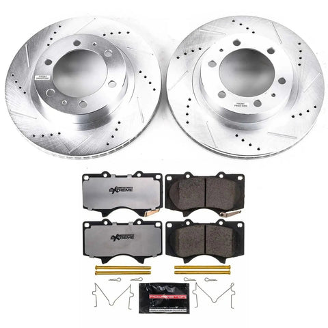 Front Brake Kit for Toyota 4Runner FJ Cruiser and Tacoma 2003 2023 Upgrade with Carbon Fiber Ceramic Pads, Drilled Slotted Rotors