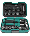 10 Piece Socket Wrench Set With 24 Bits And 4 To 13 mm Range Sockets Reversible Ratchet Handle Magnetic Extensions Kit