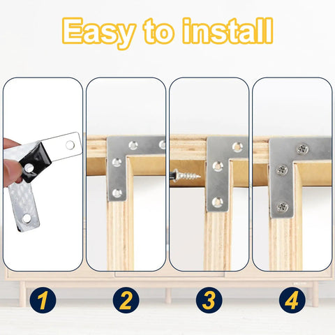 Installation steps for Ten Pack Stainless Steel Flat L Shape Corner Braces For Wood Furniture Cabinets And Shelves Right Angle Repair Brackets Mending Plates With Five Mount Holes 3.15 By 3.15 Inch