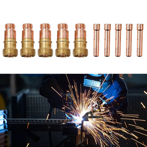 Pro Grade 10 Piece TIG Gas Lens Kit For WP-17 WP-18 WP-26 Welding Torch Includes 3/32 Inch Collets And Five Gas Lenses