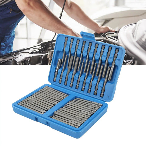 Awesome 50 Piece Extra Long Security Bit Set With Magnetic Holder For Tough Drilling Jobs Featuring Multi Sizes Hex Torq Clutch Spline And Flat Square Bits Perfect Anytime You Need Serious Power And Precision In Your Drill Driver Kit Gear. blue vanadium steel 50-piece security bit set in case for car repair
