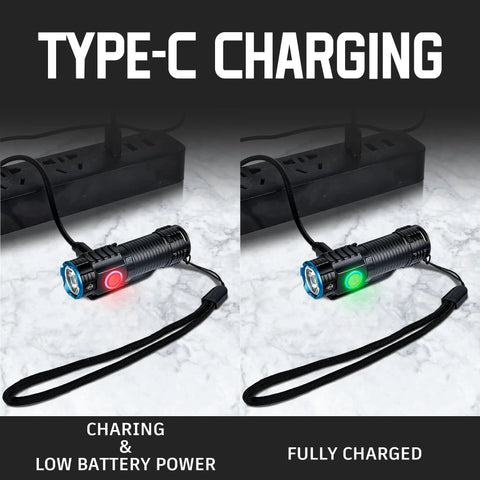 Ultra Bright 1500 Lumen EDC Flashlight Rechargeable Waterproof Mini Light With Clip shown charging with USB-C