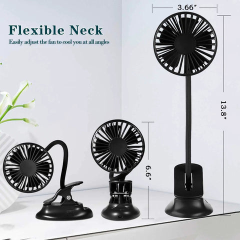Clip On USB Mini Desk Fan With Emergency Power Bank Rechargeable Portable On The Go Personal Cooling Flexible Neck 3 Speed