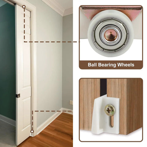 Pocket Door Hanger System For Commercial Grade Use Fits Part 1125 And Upgrades 1500 Hardware with 1 Inch Nylon Ball Bearing Wheels