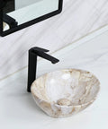 Oval Marble Vessel Sink With Pop Up Drain For Above Counter Bathroom Ceramic Vessel Sink With Nordic Marbling on countertop