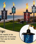 4 Pack Glass Outdoor Citronella Torches With 14 Oz Fuel, Adjustable 30 To 59 Inch Height, Multi Color Glass Flames On 4 Prong Grounded Stakes