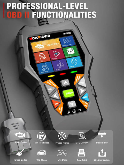 Advanced OBD2 Car Diagnostic Scanner With Full Diagnostic Functions Reads And Clears Codes Turns Off Malfunction Indicator Light MIL