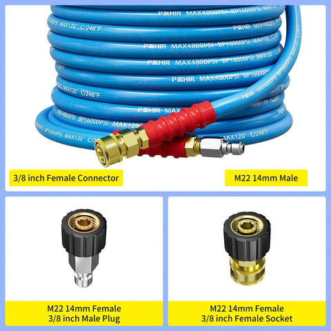 100Ft Pressure Washer Hose Three Eighths Inch 4800 Psi Kink Resistant Industrial Grade Wire Braided With Quick Connect Ends