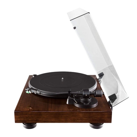 Elite High Fidelity Vinyl Turntable With Audio Technica AT95E Cartridge Belt Drive Built In Preamp Adjustable Counterweight High Mass Walnut MDF Plinth For Rich Analog Listening And Studio Quality Sound, walnut MDF with dust cover